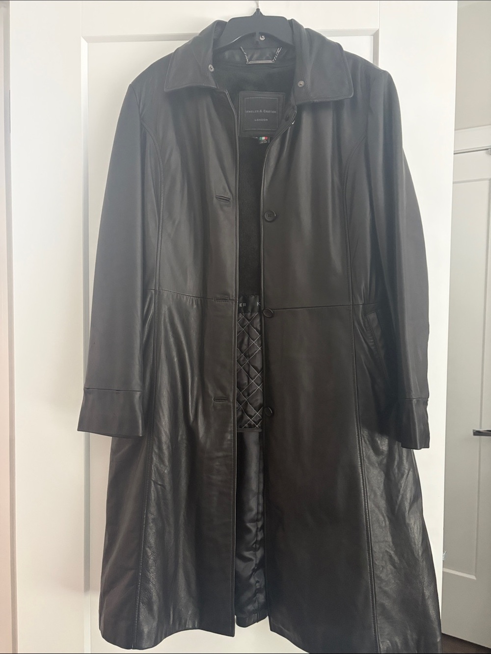 Knoles & Carter Italian Vintage Lambskin Black Long Leather Coat